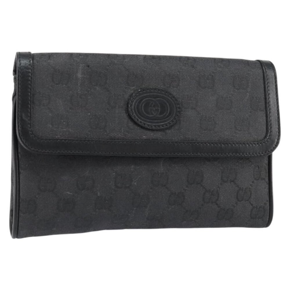 Authentic GUCCI GG Canvas Shoulder Bag Black Gold